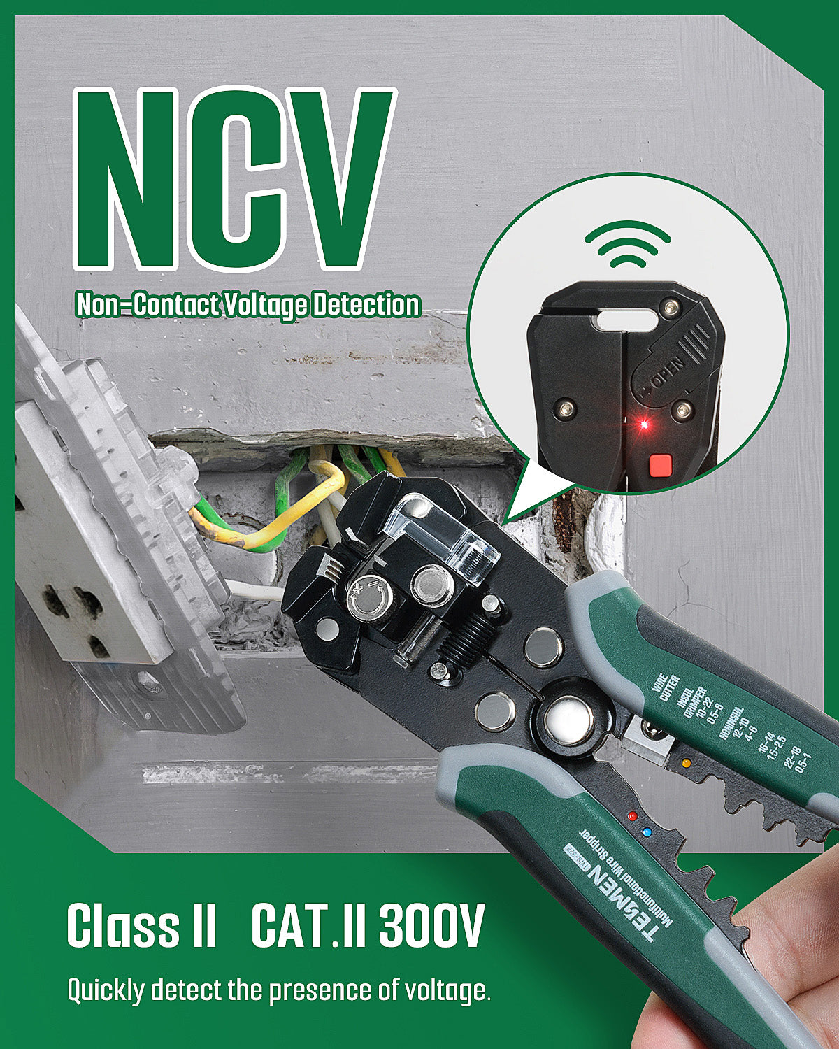 TESMEN TWS-322 Self Adjusting Wire Stripper with Non-Contact Voltage Detection, 4-in-1 Automatic Wire Stripper Tool, Universal Cutters and Crimping Tool, for 10-24 AWG Electrical Cable