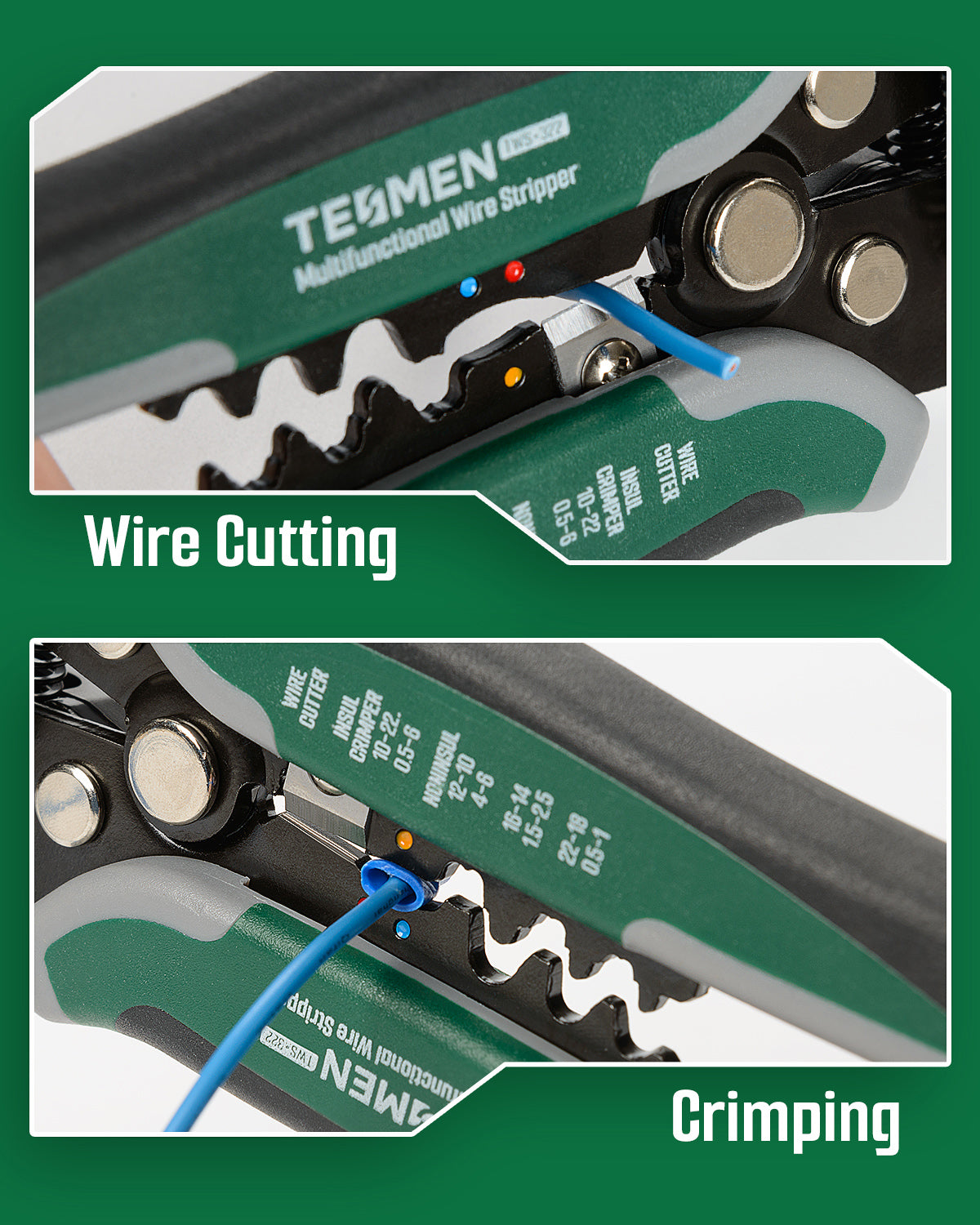 TESMEN TWS-322 Self Adjusting Wire Stripper with Non-Contact Voltage Detection, 4-in-1 Automatic Wire Stripper Tool, Universal Cutters and Crimping Tool, for 10-24 AWG Electrical Cable