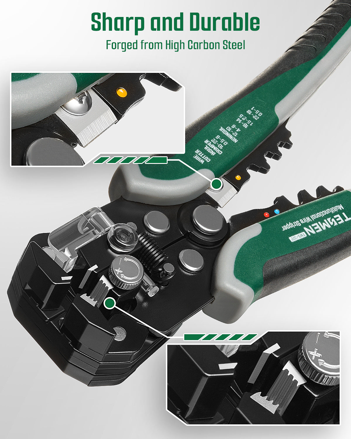 TESMEN TWS-322 Self Adjusting Wire Stripper with Non-Contact Voltage Detection, 4-in-1 Automatic Wire Stripper Tool, Universal Cutters and Crimping Tool, for 10-24 AWG Electrical Cable