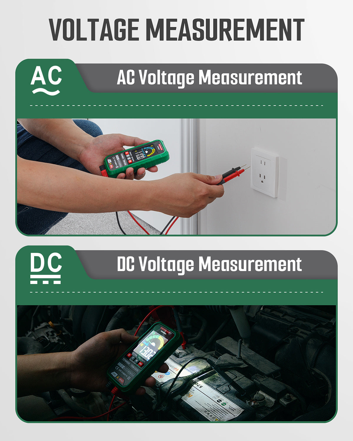TESMEN TSM-522S Digital Multimeter, TRMS 4000 Counts Voltage Tester, Voltmeter Measures AC/DC Voltage, Capacitance, NCV, Diode, Resistance, Continuity, Frequency & Live Wire for Household, DIY-Green