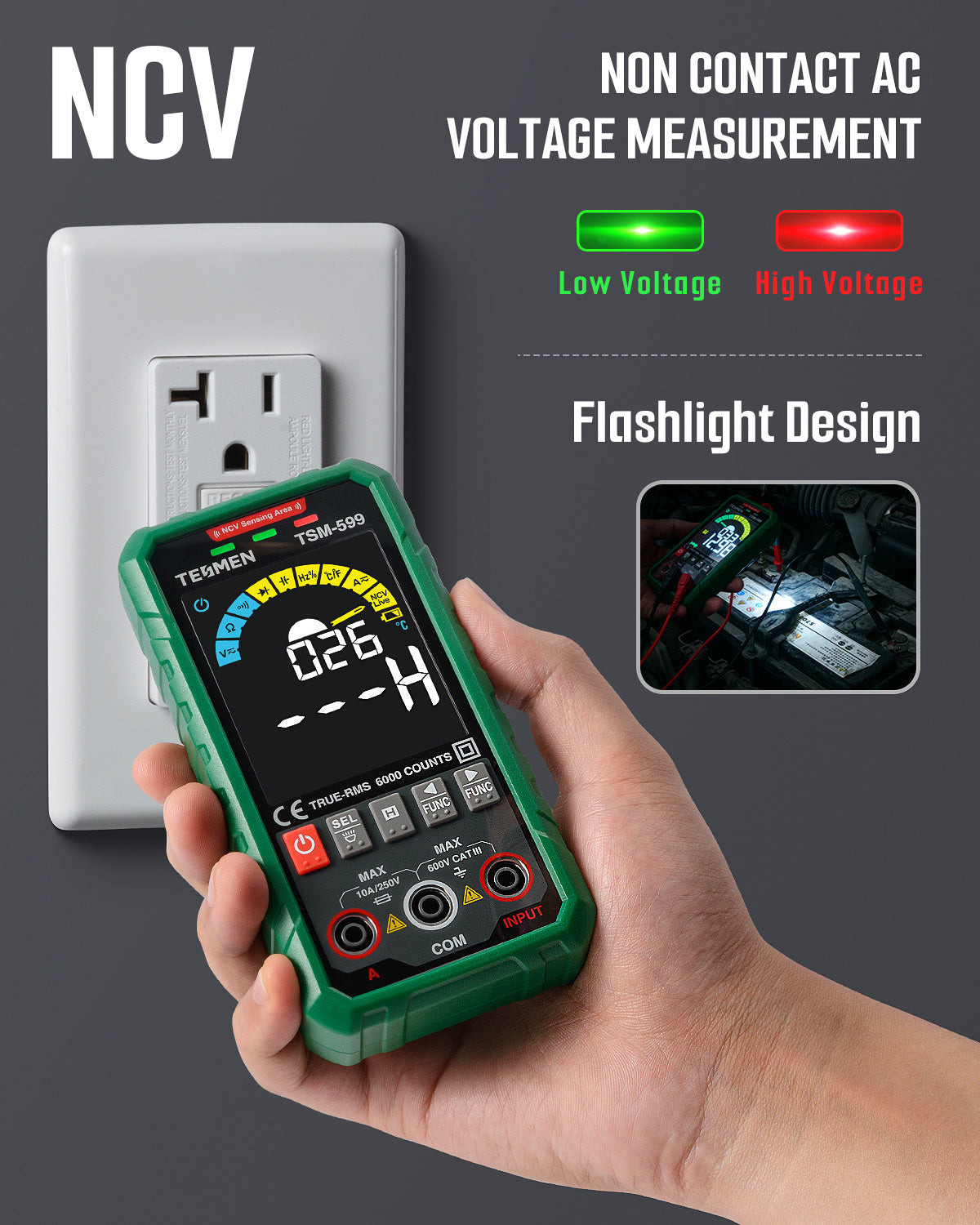 TSM-599 Smart Digital Multimeter, TRMS 6000 Counts, Voltage Tester