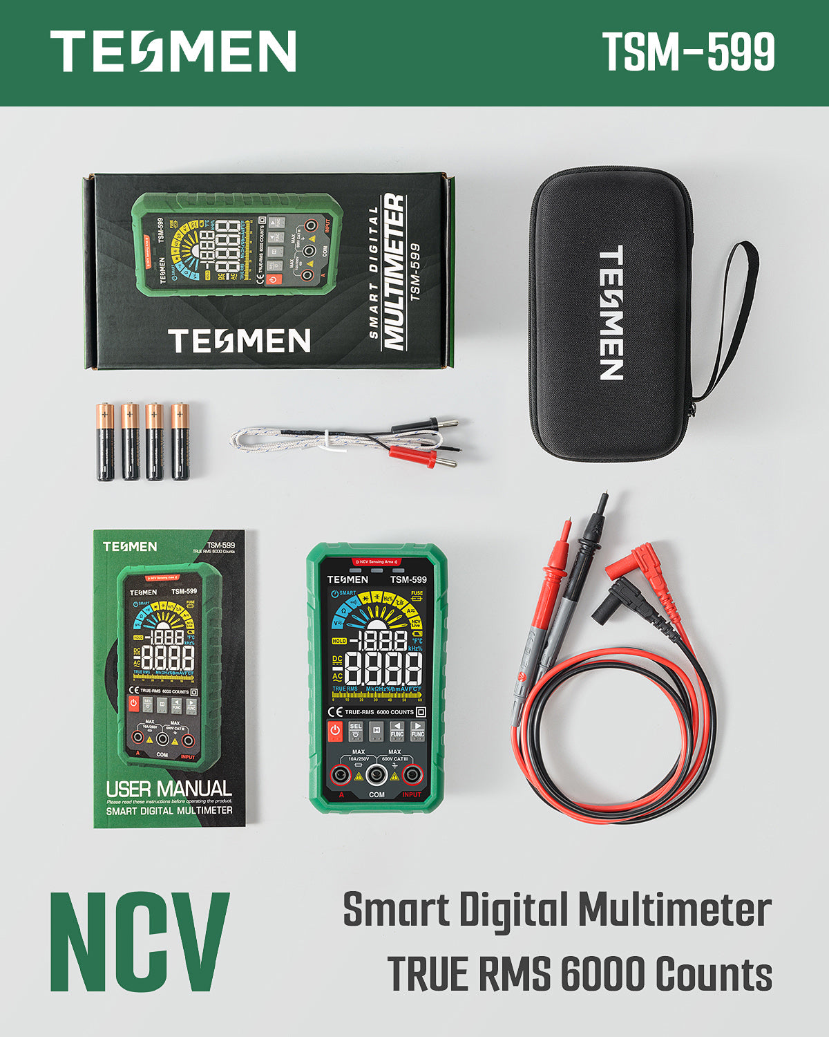 TSM-599 Smart Digital Multimeter, TRMS 6000 Counts, Voltage Tester