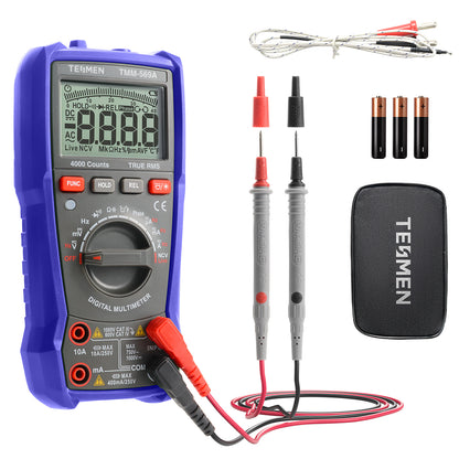 TEMSEN TMM-569A Digital Multimeter, TRMS 4000 Counts Ohmmeter, Auto-Ranging Voltage Tester with NCV, Voltage & Current, Resistance, Continuity, Diode, Capacitance, Phase, Temperature, Live Wire - Blue