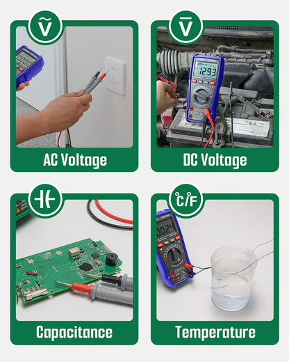 TEMSEN TMM-569A Digital Multimeter, TRMS 4000 Counts Ohmmeter, Auto-Ranging Voltage Tester with NCV, Voltage & Current, Resistance, Continuity, Diode, Capacitance, Phase, Temperature, Live Wire - Blue