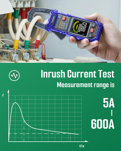 TESMEN TCM-300D Digital Clamp Meter  6000 Counts T-RMS multimeter Auto-Ranging Voltmeter ampmeter with AC/DC Current &Voltage NCV/Live Wire Inrush Resistance Diode Temperature  Continuity – BLUE