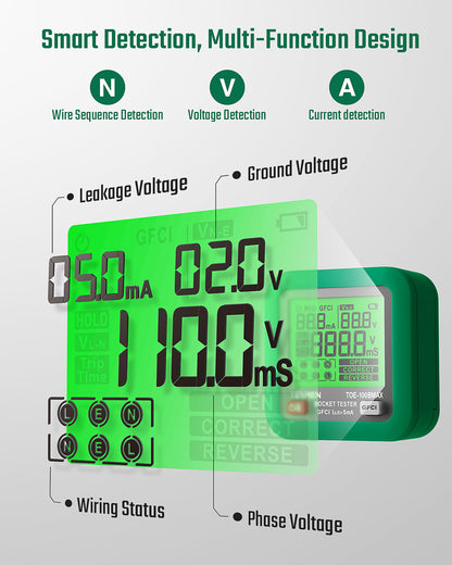 TOE-100BMAX GFCI Outlet Tester - Green