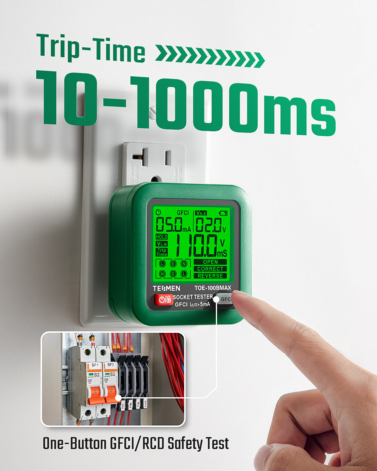 TOE-100BMAX GFCI Outlet Tester - Green