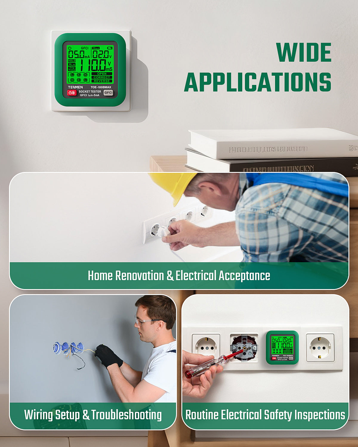 TOE-100BMAX GFCI Outlet Tester - Green